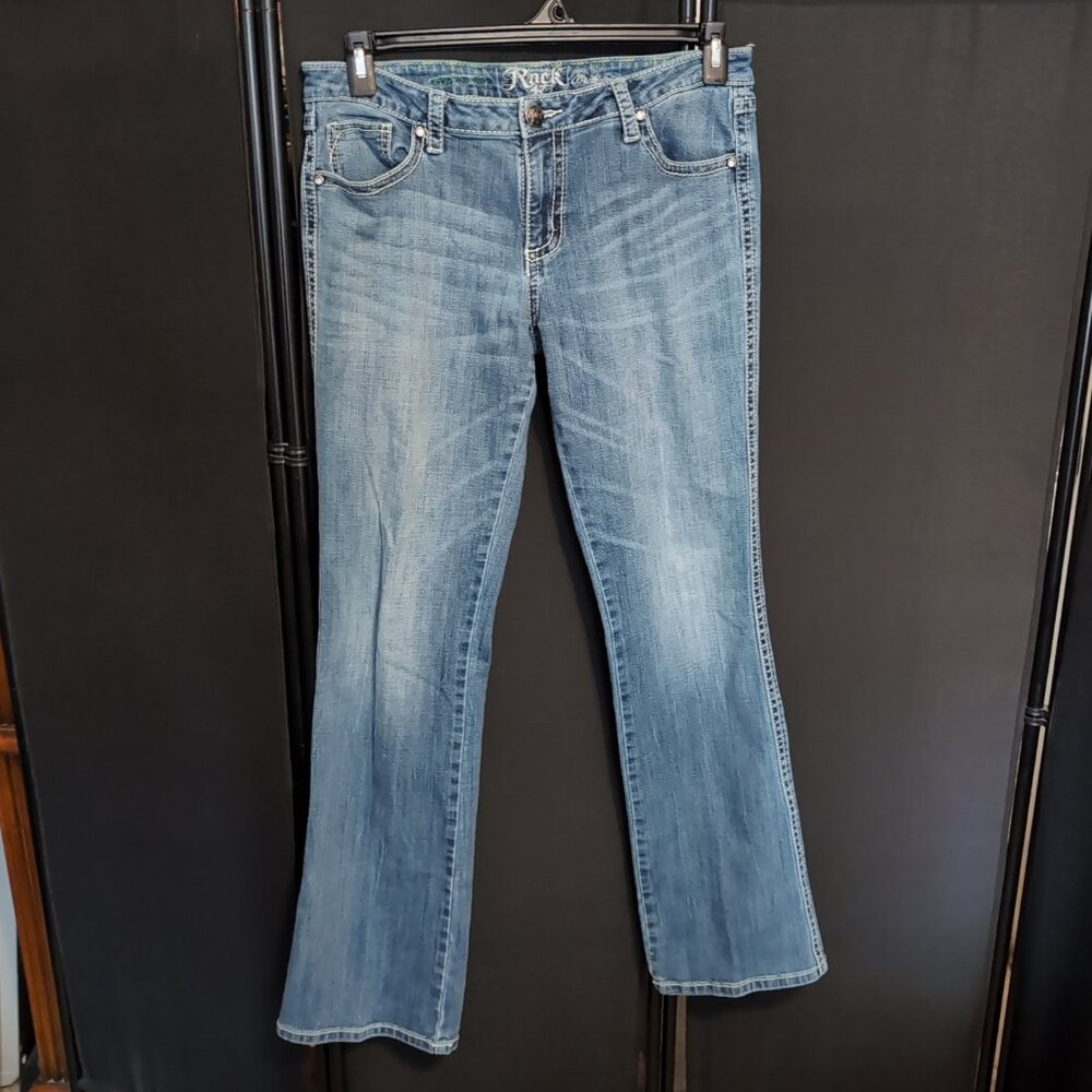 Wrangler Rock 47 Jeans Mens Blue Denim Slim Boot Tag 29x34 Measure 34x32